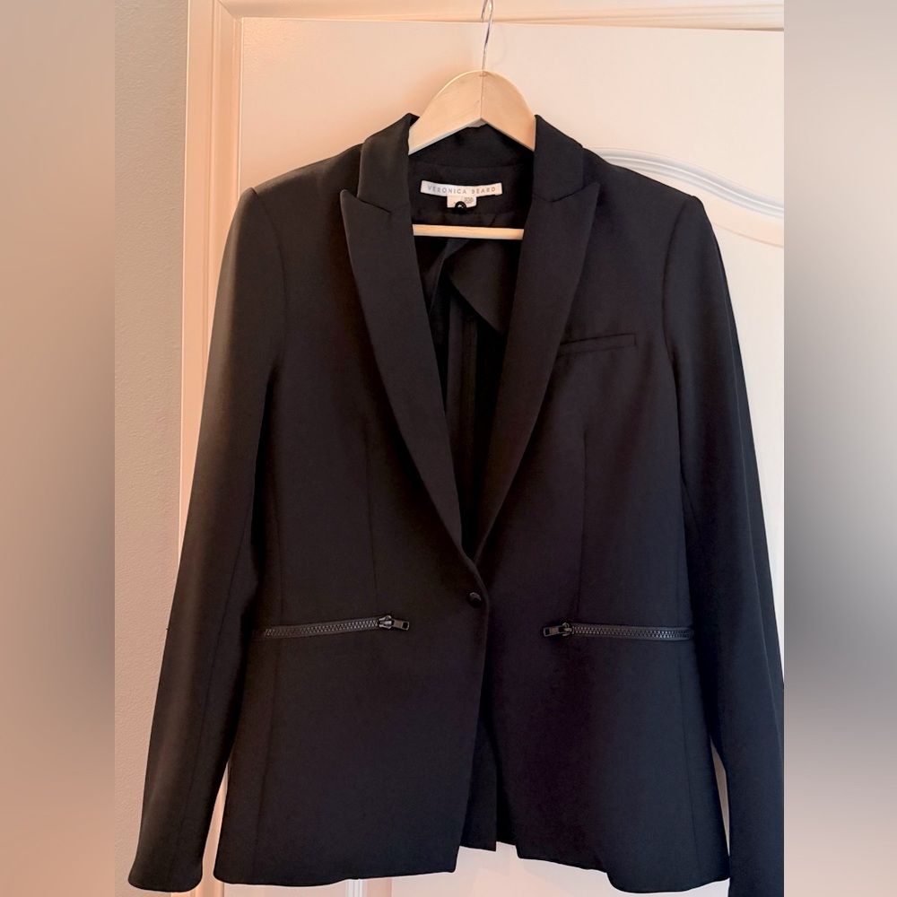 Veronica Beard Black Zip-Pocket Tailored Blazer